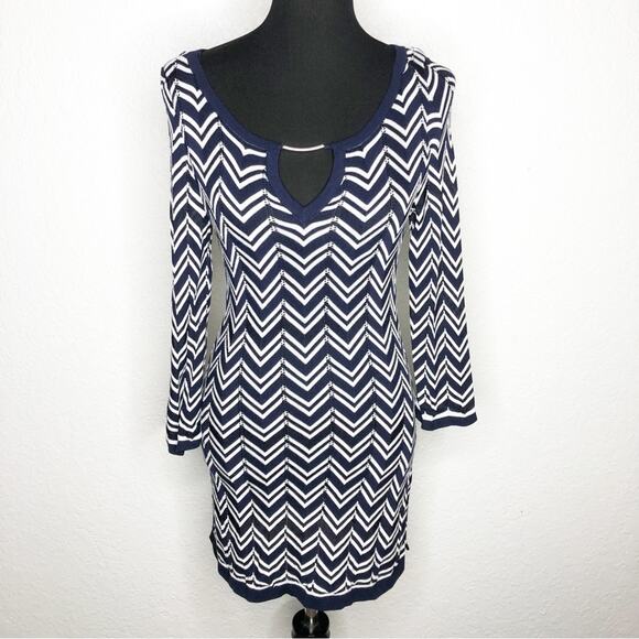 WHBM navy and white chevron knit lightweight sweater tunic size Small - Picture 1 of 15